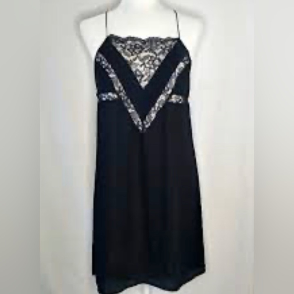 Express Black Slip Dress - Lace Detail with Ivory underlay; Size: Large